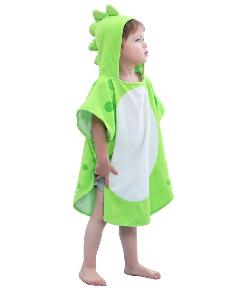 LOLANTA Children's Terry Cloth Hooded Bath Towels Dinosaur, Boys Beach Towel Pool Poncho Swim Cover-Ups Cotton (Green#B, 4-6 Years) - Image 1